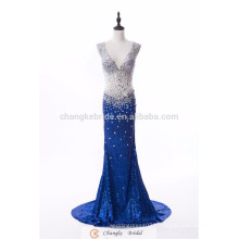 Robe de soirée populaire sur mesure Royal Blue Sparkle Sequins Robe de mariée en sirène de cristal 2017